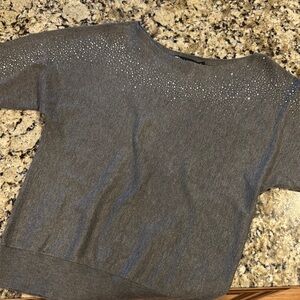 Gray Sweater with Rhinestone Accents